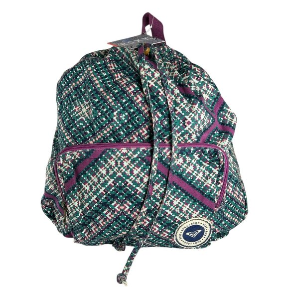 ROXY Backpack Multicolor Diamond Geometric Print Cinch Dual Strap Cotton Blend - Picture 1 of 14
